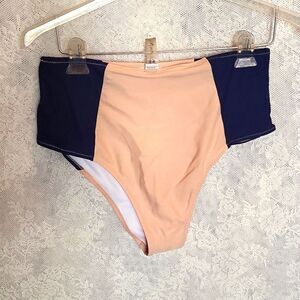 Cupshe Color Block Tan and Blue Swimsuit Bottom Size Large‎